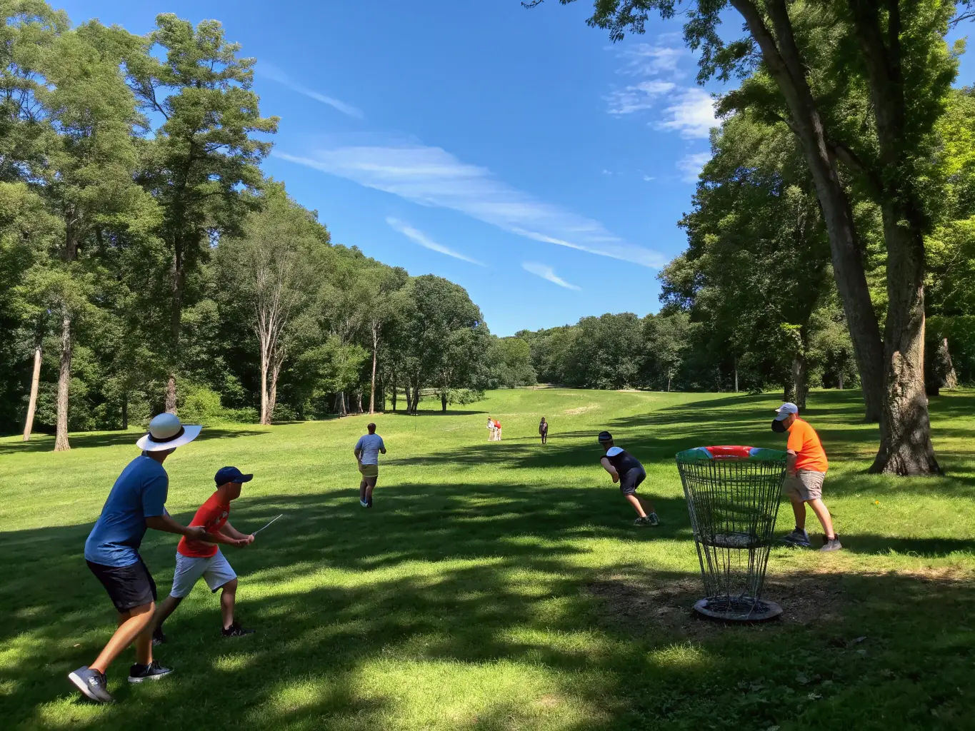 A scenic image of golfers participating in a community golf event, with participants of all ages and skill levels enjoying a friendly competition on the course.