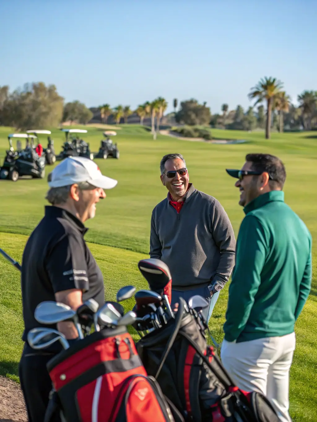 Volunteers assisting with a community golf event, helping to introduce the sport to new participants.